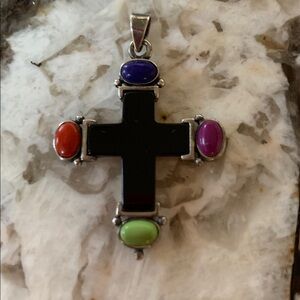 Multicolor Cross Pendant Necklace sterling silver 925